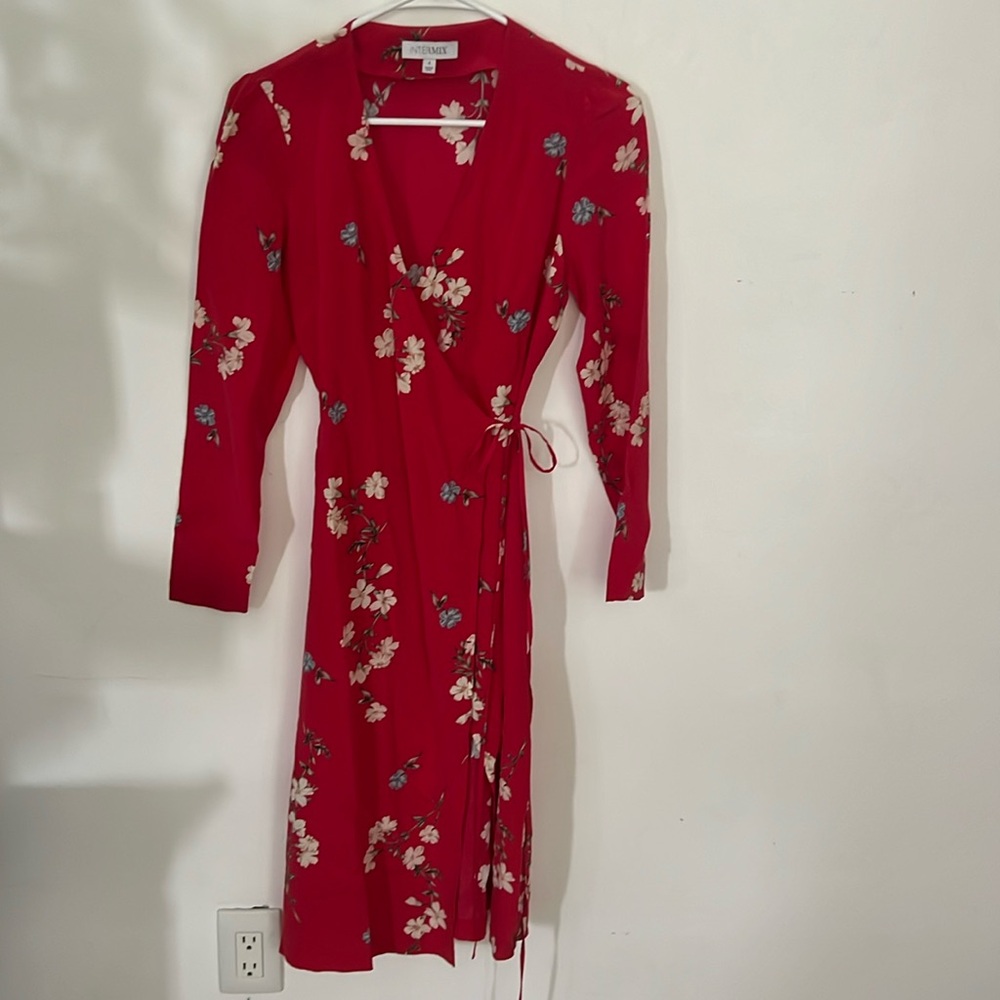 Intermix red floral silk midi dress